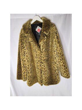 Unreal Fur Wild Cat Leopard Print Jacket Coat Women's Size 16-Vintage- Y2K